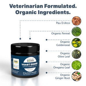 Back of Yeast Guard showing ingredients, dosage instructions, and product label details