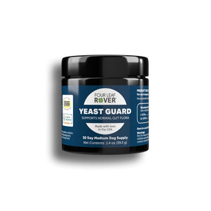 Front of Four Leaf Rover Yeast Guard supplement for dogs with fungus-fighting herbs, available at GoodForDogs