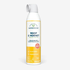 Front of Wondercide Wasp & Hornet Spray for porch and patio, 10oz aerosol can, plant-powered pest control available at GoodForDogs